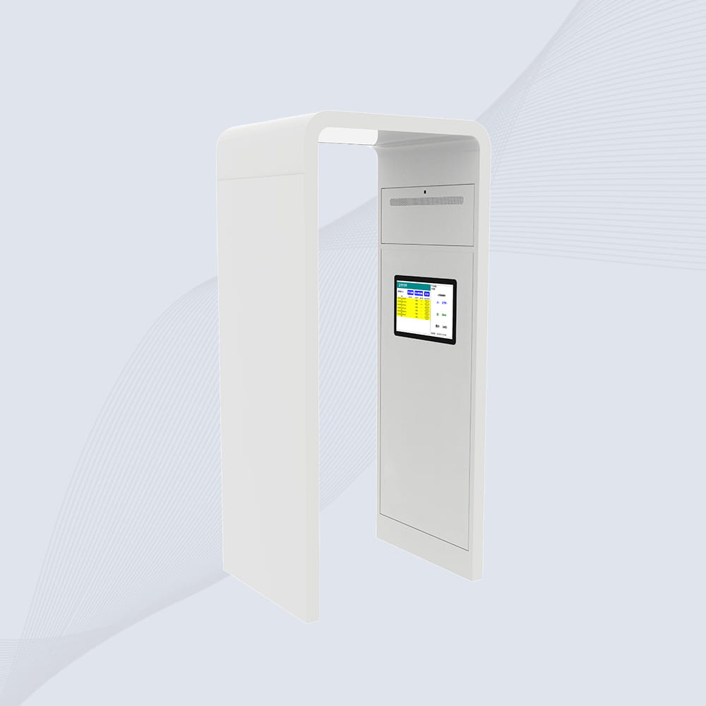 มุมมองด้านหน้าของประตูอ่าน RFID ระยะไกลสำหรับแท็กปริมาณมาก CK-T8 400cm โดยแสดงไฟและเสียงแสดงสถานะการทำงาน เพื่อให้เห็นส่วนประกอบด้านหน้าอย่างชัดเจน.