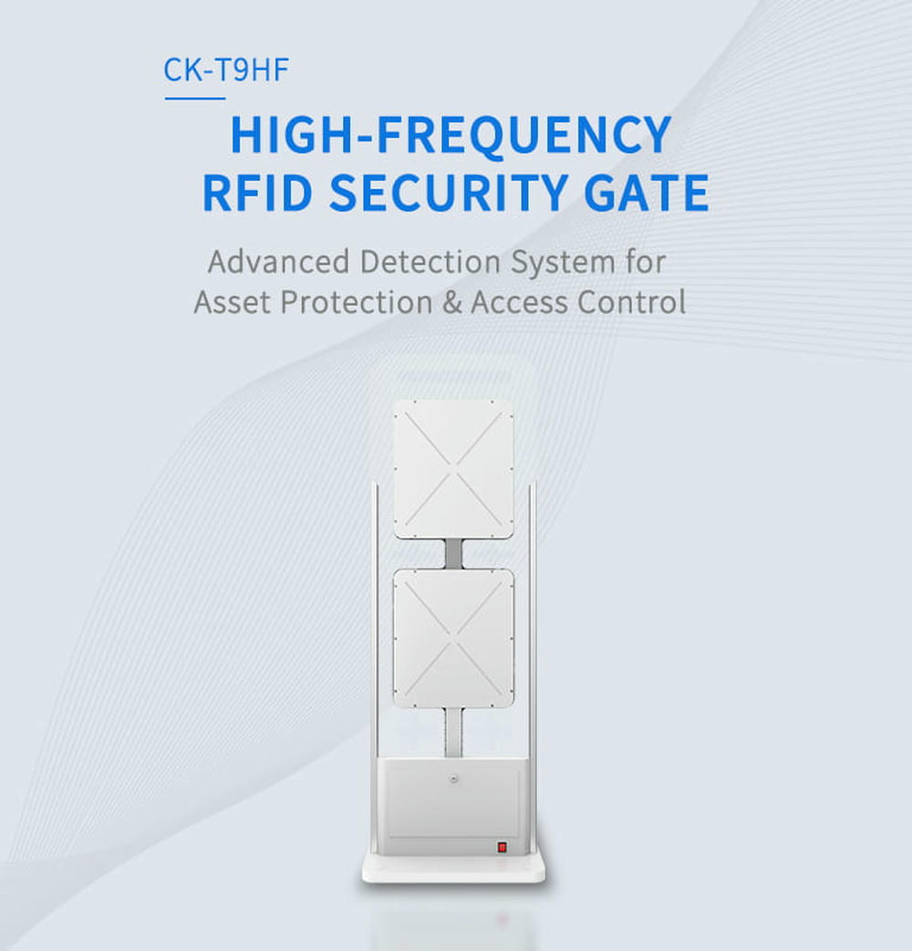 ภาพแสดงประสิทธิภาพของเครื่องอ่าน RFID gate HF CK-T9HF ที่แสดงความเร็วในการสแกน 80 แท็กต่อวินาทีและระยะตรวจจับ 90 ซม.
