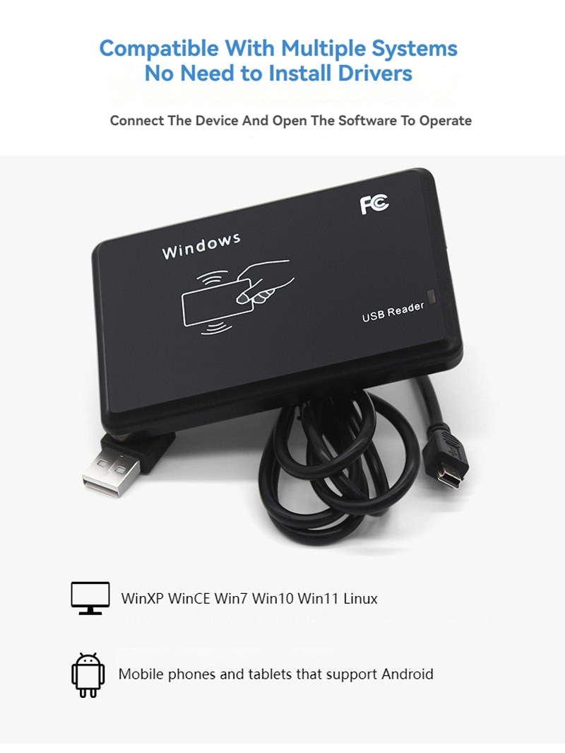 เครื่องอ่าน RFID ความถี่ต่ำสำหรับการควบคุมการเข้าถึง มุมมองการออกแบบขนาดเท่ากระเป๋าสตางค์ที่ชัดเจน สำหรับการใช้งานเครื่องอ่าน RFID 125KHz LF