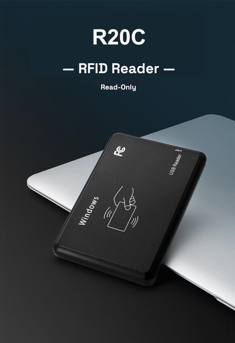 แผนภาพทางเทคนิคแสดงรายละเอียดการเชื่อมต่ออินเทอร์เฟซ USB ของเครื่องอ่าน R20C กับคอมพิวเตอร์โฮสต์สำหรับจ่ายไฟและการสื่อสารข้อมูล