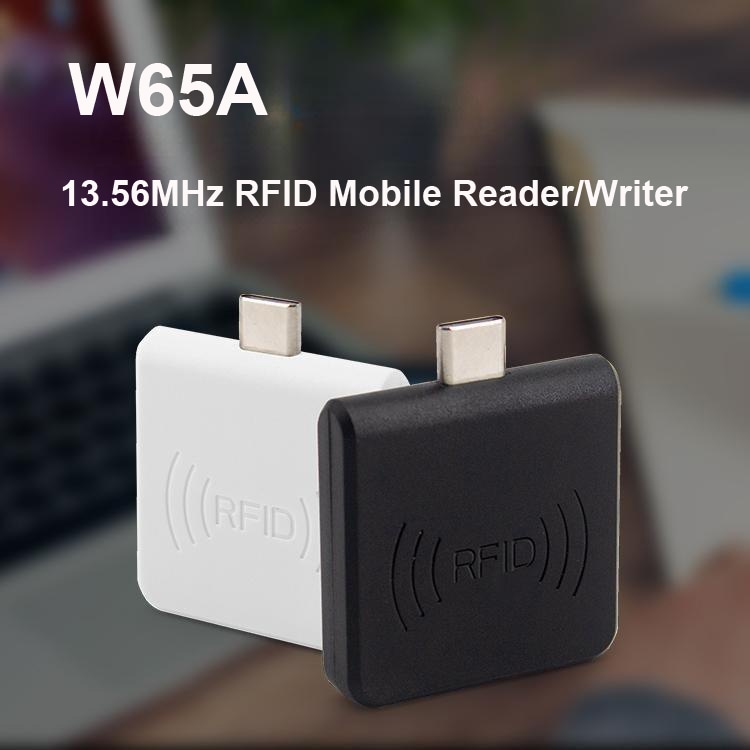 ภาพโปรโมชันนำเสนอเครื่องอ่านเขียน RFID แบบพกพา W65A ความถี่ 13.56MHz พร้อมทั้งสองสีสำหรับการจัดการภาคสนามด้านโลจิสติกส์