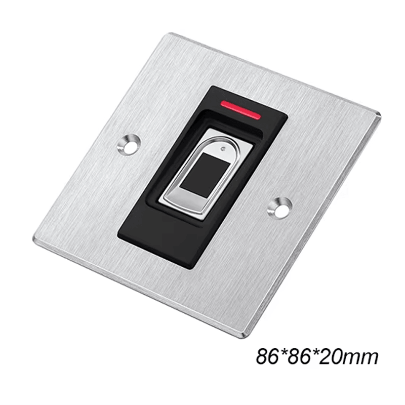 ภาพนี้แสดงเทอร์มินัลไบโอเมตริก RFID สำหรับประตู Wiegand EF86 โดยแสดงโลหะ รูปลักษณ์ที่เรียบหรูและทันสมัย และพื้นผิวงานที่ประณีต.