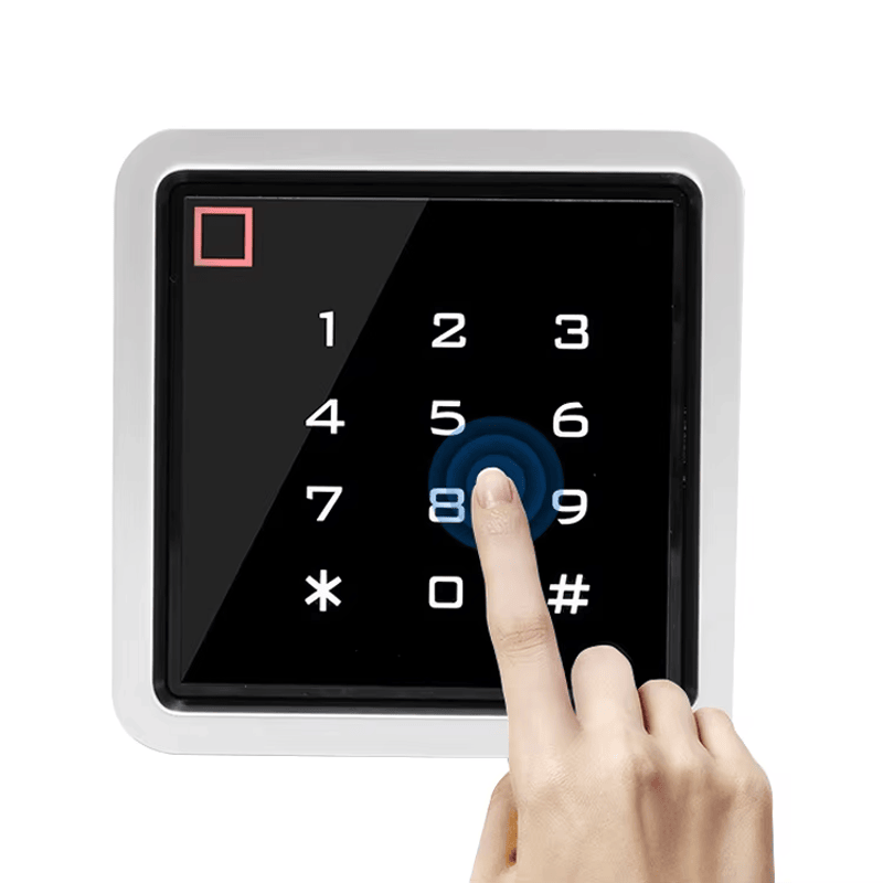 ภาพนี้แสดงเทอร์มินัล RFID โลหะแบบสัมผัสพร้อมแอป WiFi T8 โดยแสดงโลหะ ตัวเรือนโลหะที่แข็งแรง และรูปทรงบางกะทัดรัด เหมาะสำหรับการควบคุมการเข้าออก.