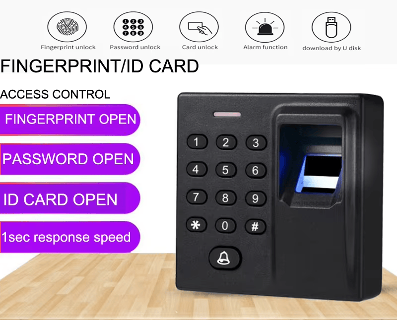 เทอร์มินัลลงเวลาลายนิ้วมือพร้อมแป้นกดและบัตร RFID แสดงโดยเน้นการสแกนแบบไม่สัมผัสสำหรับโครงการ เทอร์มินัลควบคุมการเข้าออกไบโอเมตริก