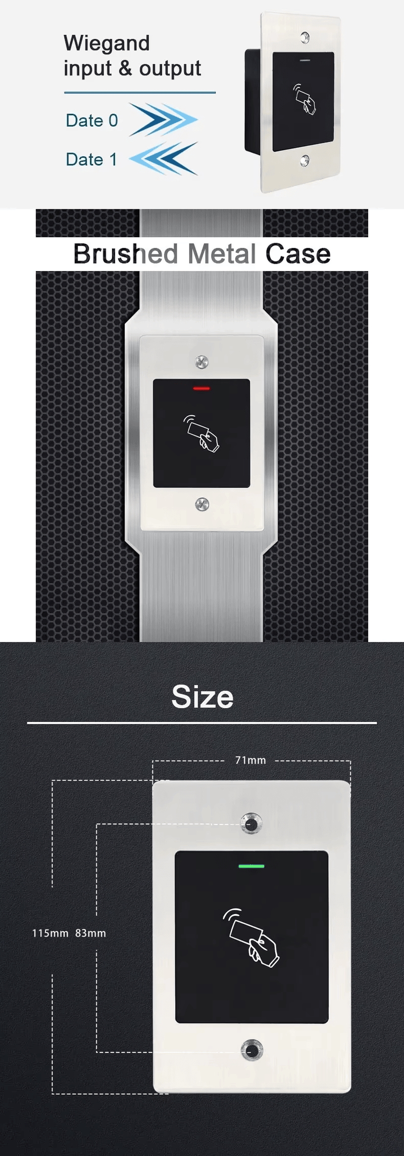 ภาพถ่ายสินค้าเครื่องสแกนลายนิ้วมือและ RFID มาตรฐาน IP66 สำหรับประตูภายนอก แสดงเลย์เอาต์เสาอากาศในหมวดหมู่เครื่องควบคุมการเข้าออกด้วยชีวมิติ
