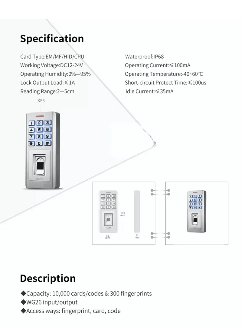 เครื่องปลายทางควบคุมการเข้าถึงผ่านรีเลย์แบบสแกนลายนิ้วมือและ RFID ระดับ IP68 ที่แสดงโดยเน้นจุดเชื่อมต่อสายไฟสำหรับโครงการเครื่องปลายทางควบคุมการเข้าถึงชีวมิติ
