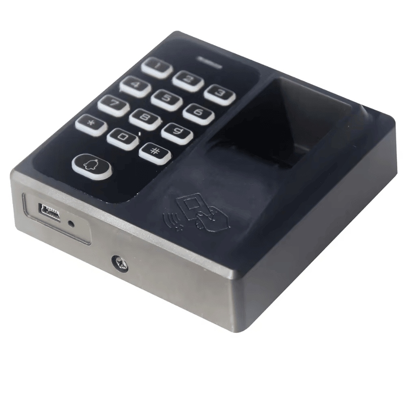 ภาพถ่ายผลิตภัณฑ์เครื่องควบคุม RFID สแกนลายนิ้วมือแบบสแตนด์อโลนพร้อมเอาต์พุต Wiegand ที่แสดงการสแกนแบบไม่สัมผัสในหมวดหมู่เครื่องยืนยันตัวตนด้วยชีวมิติสำหรับควบคุมการเข้าออก