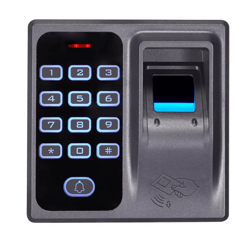 เครื่องควบคุม RFID สแกนลายนิ้วมือแบบสแตนด์อโลนพร้อมเอาต์พุต Wiegand แสดงการออกแบบติดผนังสำหรับผู้ซื้อที่เปรียบเทียบโซลูชันเครื่องยืนยันตัวตนด้วยชีวมิติสำหรับควบคุมการเข้าออก