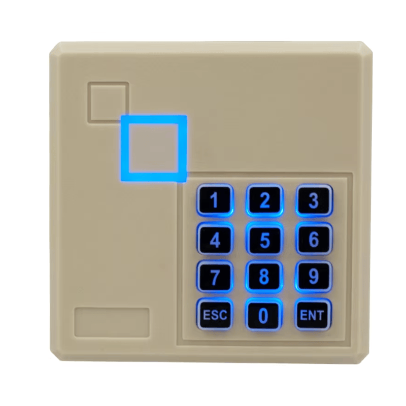 เครื่องอ่านบัตร RFID สองย่าน LF และ HF สำหรับระบบเข้าออก แสดงการออกแบบติดผนังอย่างชัดเจนสำหรับการใช้งานด้านเครื่องอ่านเข้าออก RFID.