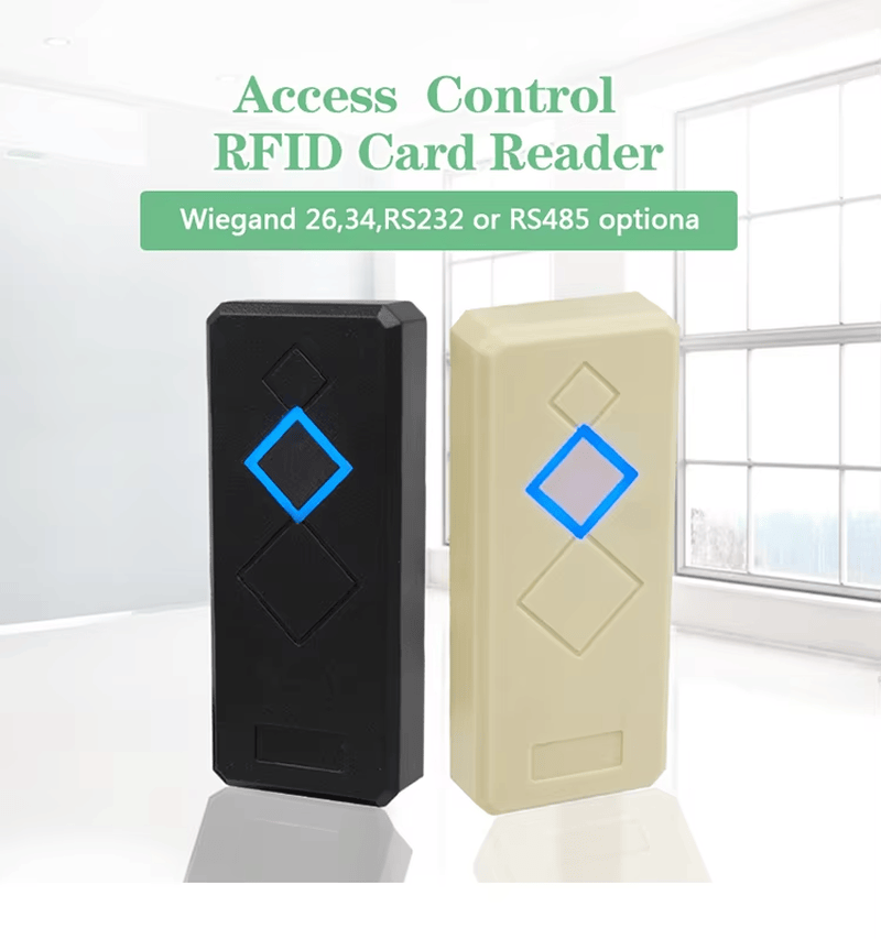 เครื่องอ่านบัตร EM RFID ความถี่ 125KHz พร้อมเอาต์พุต Wiegand ที่แสดงการติดตั้งที่ประตูทางเข้า สำหรับผู้ซื้อที่เปรียบเทียบโซลูชันเครื่องอ่านบัตร RFID