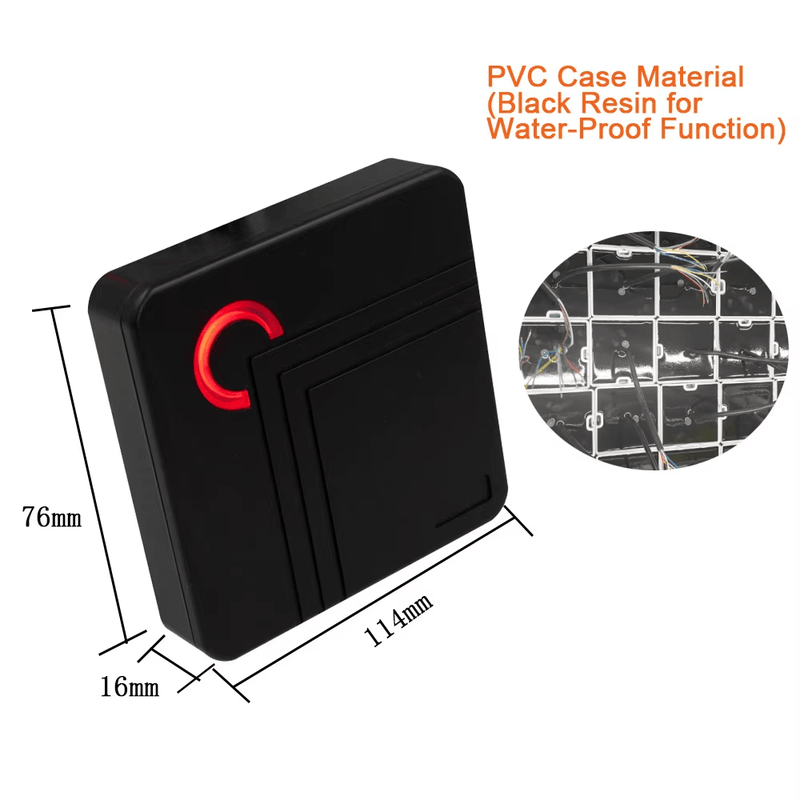 เครื่องอ่าน RFID แบบ Wiegand สำหรับเข้าประตูอย่างปลอดภัย แสดงโดยเน้นที่ขั้วต่อสายไฟสำหรับงานโครงการเครื่องอ่าน RFID