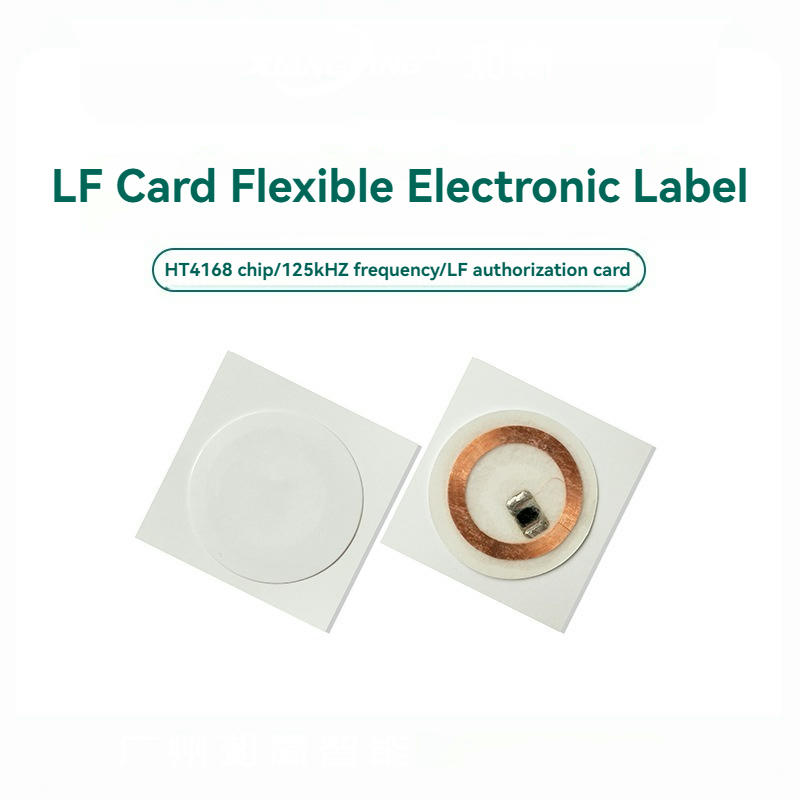 ภาพนี้แสดงฉลาก RFID LF สั่งทำสำหรับทรัพย์สินและข้อมูลรับรอง โดยแสดงแผงและพื้นผิวด้านหน้า.