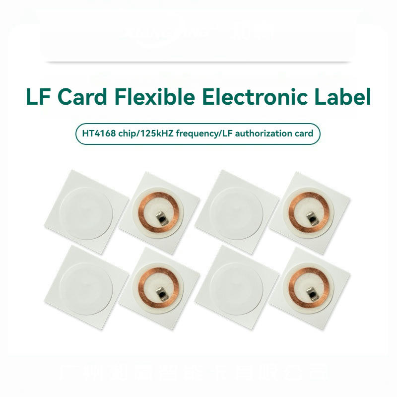 ภาพรวมผลิตภัณฑ์หลายชิ้นของฉลาก RFID LF สั่งทำสำหรับทรัพย์สินและข้อมูลรับรอง โดยแสดงโครงสร้างเสาอากาศ.