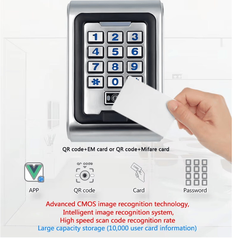 เครื่องอ่านคิวอาร์พร้อมบัตรและ PIN สำหรับประตู QR แสดงการออกแบบขนาดพกในกระเป๋าสตางค์สำหรับผู้ซื้อที่กำลังเปรียบเทียบโซลูชันเครื่องอ่านเข้าออก คิวอาร์โค้ด.