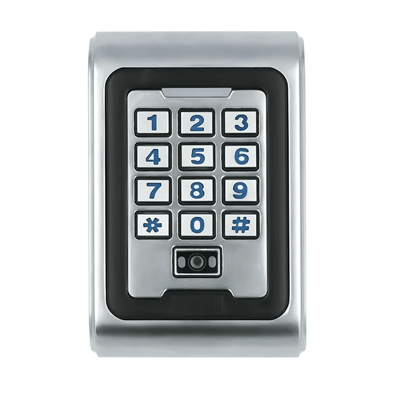 มุมมองด้านข้างของเครื่องอ่าน QR แบบ OEM กันน้ำสำหรับประตูและรั้ว R30-MF 18mm RFID โดยแสดงโลหะ ขนาดและสัดส่วนของผลิตภัณฑ์ โครงสร้างที่แข็งแรงทนทาน และความทนทานต่อสภาพแวดล้อม.