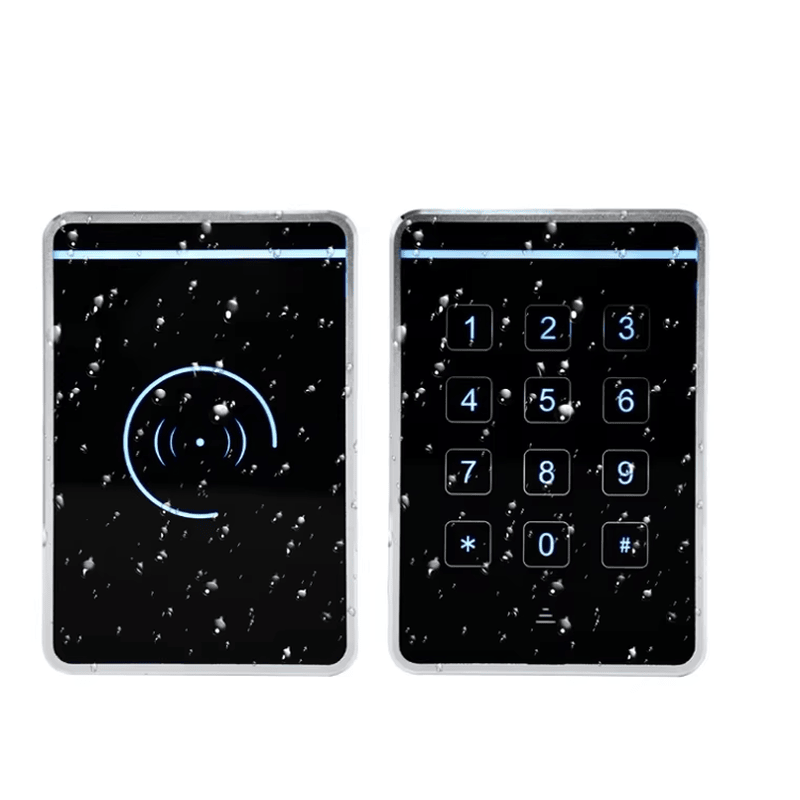 ภาพนี้แสดงเครื่องอ่านทางเข้าแบบสัมผัส IP66 สั่งทำสองความถี่ J20 RFID โดยแสดงย่านความถี่ที่รองรับ ตัวเรือนโลหะที่แข็งแรง รูปทรงบางกะทัดรัด และโครงสร้างที่แข็งแรงทนทาน.