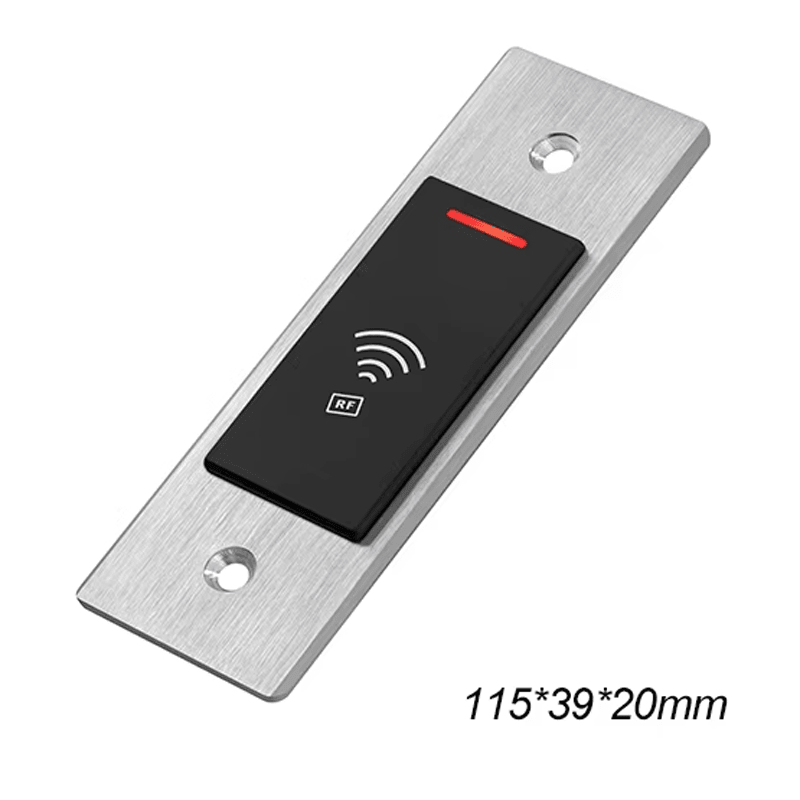 มุมมองด้านหลังของเครื่องอ่าน RFID โลหะ 13.56MHz สำหรับเข้าออกประตู E39 E โดยแสดงหลายสี ส่วนควบคุมสำหรับการใช้งาน และวิธีและตำแหน่งการติดตั้ง เพื่อให้เห็นส่วนประกอบด้านหลังอย่างชัดเจน เหมาะสำหรับการควบคุมการเข้าออก.