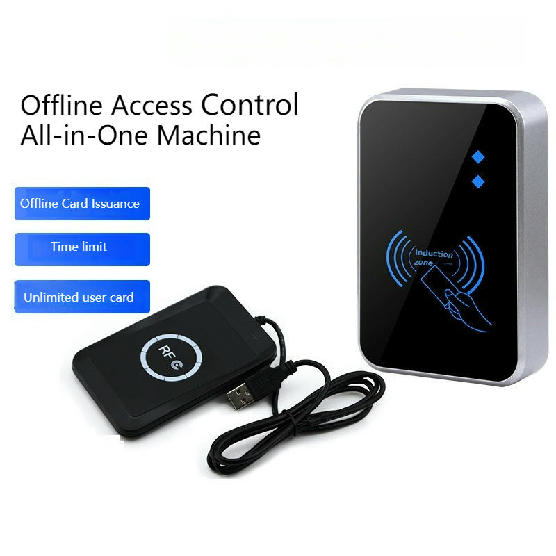 ภาพนี้แสดงเทอร์มินัล RFID ออฟไลน์สำหรับประตูแบบสแตนด์อโลน ka-16s โดยแสดงตัวเครื่องและอุปกรณ์ในชุด และคู่มือและอุปกรณ์ติดตั้ง.