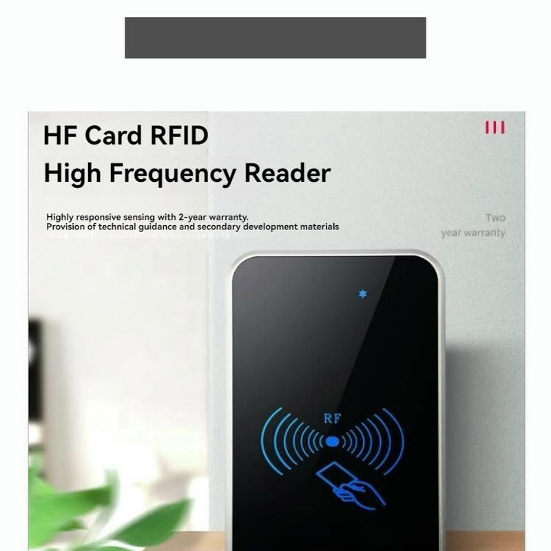 ภาพนี้แสดงผู้จำหน่ายเครื่องอ่าน RFID แบบ HF สำหรับประตูเข้าออก KA-118W LED โดยแสดงไฟและเสียงแสดงสถานะการทำงาน และไฟแสดงสถานะ LED เหมาะสำหรับการควบคุมการเข้าออก.